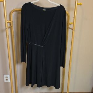 Taylor Black Long-Sleeve Faux-Wrap Dress